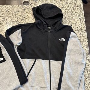The North Face Black and Gray Zip-Up Hoodie with pants included 2 pieces.